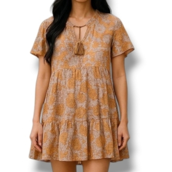 Sundance Boho Floral Print Tiered Mini Dress Size Medium Retail $168 - Picture 1 of 8